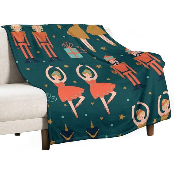 Christmas Nutcracker Tree Snowflake Blanket Fleece Cozy Warm Xmas Winter Retro Lightweight Throw Blanket for Couch Sofa Bed for Adults Kids Boys Teens Gift 50"x60"