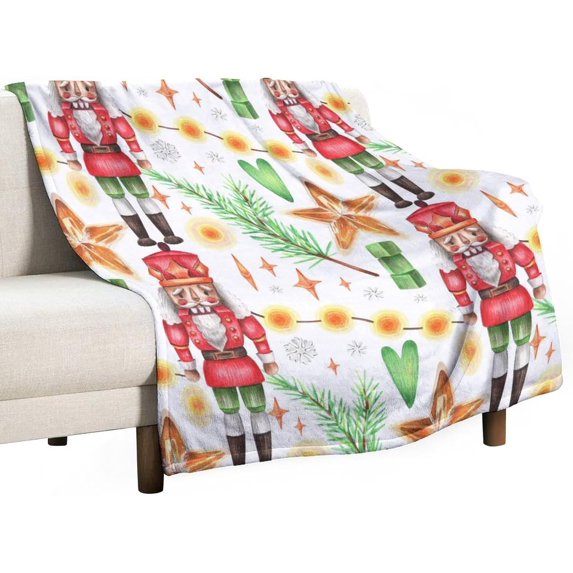 Christmas Nutcracker Tree Snowflake Blanket Fleece Cozy Warm Xmas Winter Retro Lightweight Throw Blanket for Couch Sofa Bed for Adults Kids Boys Teens Gift 50"x60"