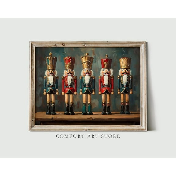 Christmas Nutcracker Vintage Wall Art Print, Dark Academia Holiday Decor, Winter Christmas Holiday Decor Gold Nutcracker Oil Painting Scene, Stretched Canvas Size 12x18