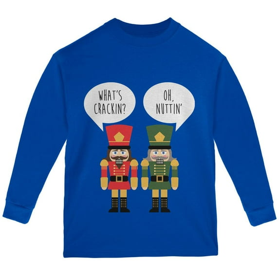Christmas Nutcracker What's Crackin' Funny Youth Long Sleeve T Shirt Royal YMD