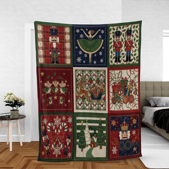 Christmas Nutcracker Winter 3D Print Fleece Throw Blanket, 280 GSM Polyester for Sofa, Bed and Living Room Decor