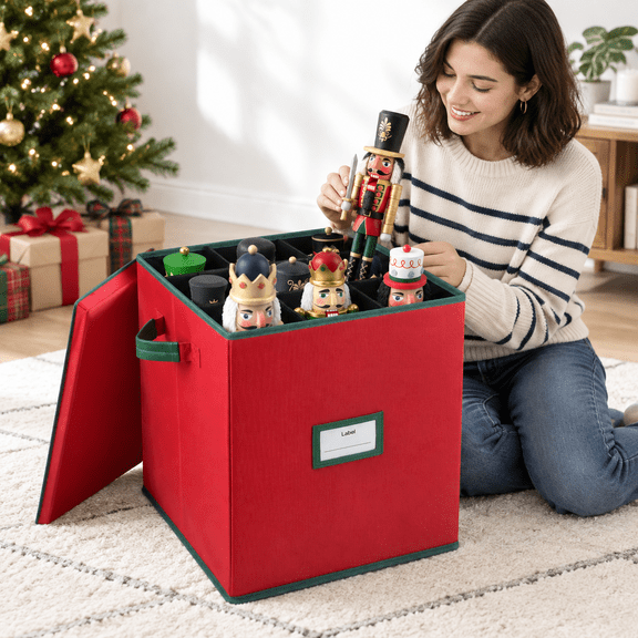 Christmas Nutcracker and Figurine Collectible Storage Box with Adjustable Dividers