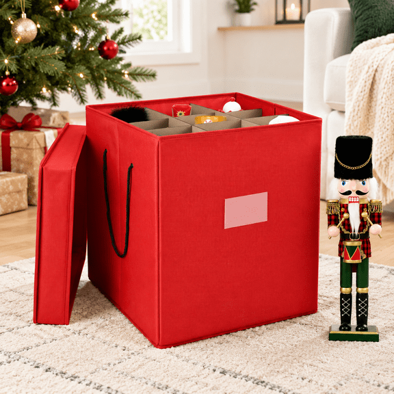 Christmas Nutcracker and Figurine Storage Box, Holds 9 Holiday Ornaments & 16" Tall Decor
