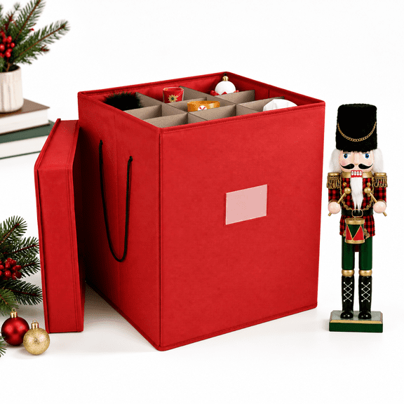 Christmas Nutcracker and Figurine Storage Box, Holds 9 Holiday Ornaments & 16" Tall Decor