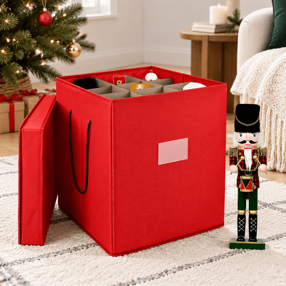 Christmas Nutcracker and Figurine Storage Box, Holds 9 Holiday Ornaments & 16" Tall Decor
