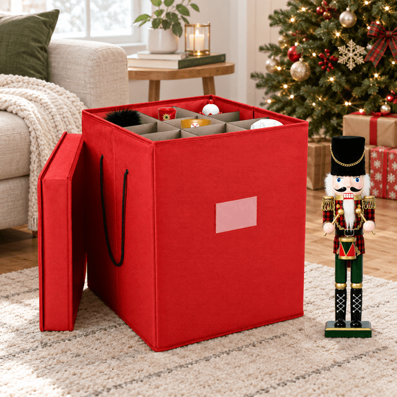 Christmas Nutcracker and Figurine Storage Box, Holds 9 Holiday Ornaments & 16" Tall Decor