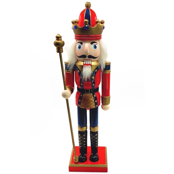 Wizardi Classic Wooden Festive Decoration - Christmas Nutcracker the Staffbearer F07M14-39-N01365A