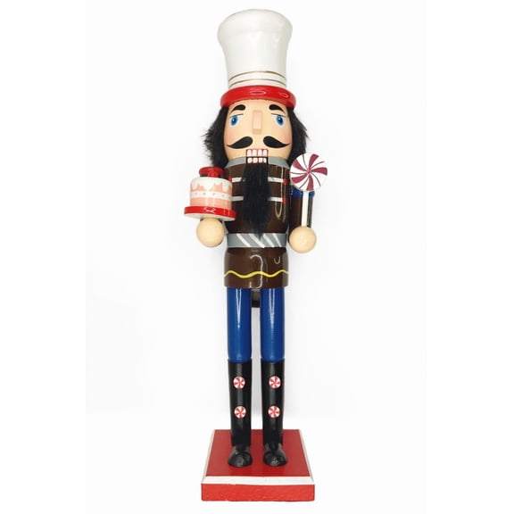 Wizardi Classic Wooden Festive Decoration - Christmas Nutcracker with Cake F07M14-41-N01058B
