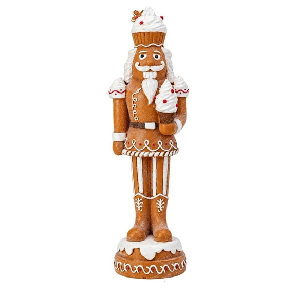 Christmas Nutcrackers Figurine, Resin Gingerbreads Theme Soldier Puppet Decors with Dessert Detail and Round Base, Collectible Statue Gift