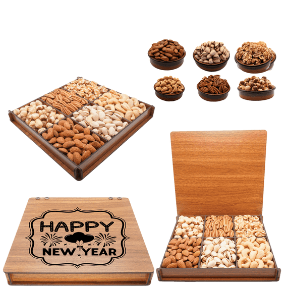 Happy New Year Nuts Gift Basket, Gourmet Food Holiday, Customer Gift Boxes, Snack Box, Secret Garden's