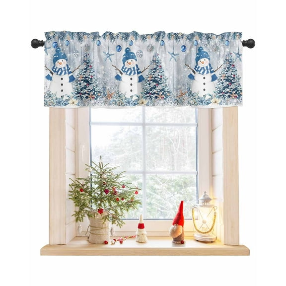 Christmas Ocean Curtain Valance for Windows/Living Room/Kitchen/Bathroom/Café, Short Rod Pocket Tier Curtain Window Treatment Panel Snowman Coastal Coral Starfish Snowflake Topper Curtain 54''x18''
