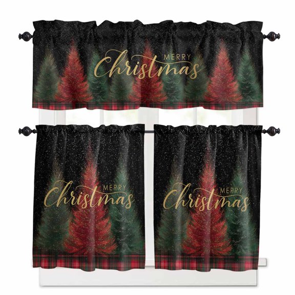 Christmas Ocean Curtain Valances Set Beach Snowman Xmas Tree Starfish Kitchen Curtains 24&nbsp;inch Length Rod Pocket Valance and Tiers 3 Piece Set Small Bedroom Bathroom Laundry Decor