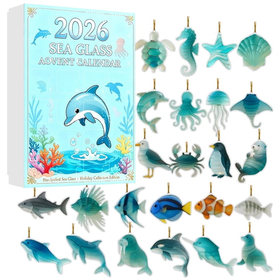 Christmas Ocean Friends Countdown With 24 Days of Acrylic Hanging Ornament Blind Box for Adults DIY Craft Holiday Wall Decor Very Lovely Festive Gift Set for Sea Lover Home Decoration