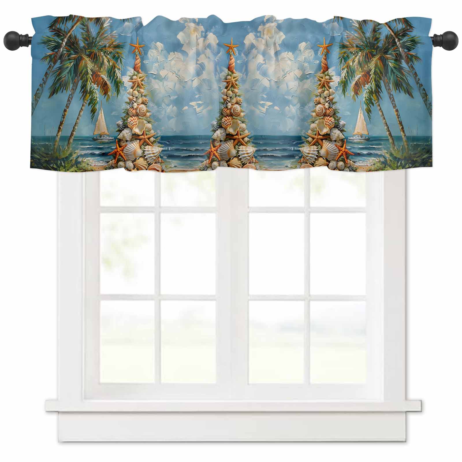 Curated visual reference: Visual Reference: Christmas Ocean Valances For Windows Seashell Starfish Xmas Tree Palm