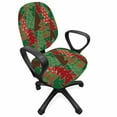 thumbnail image 1 of Christmas Office Chair Slipcover, Abstract Pines with Swirls Dots Lines Design Patchwork Style Print, Protective Stretch Decorative Fabric Cover, Standard Size, Dark Coral Dark Green, by Ambesonne, 1 of 5