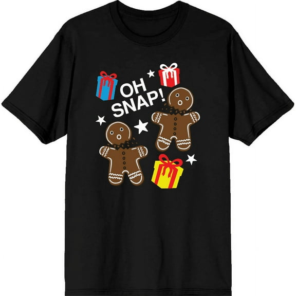 Christmas Oh Snap Adult Black Crew Neck Short Sleeve Tee-Medium