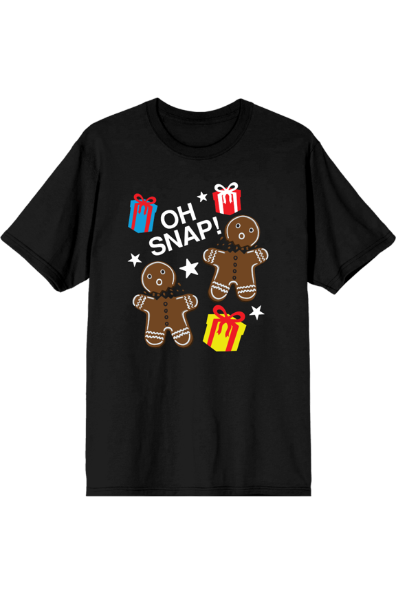 Christmas Oh Snap Adult Black Crew Neck Short Sleeve Tee-Small