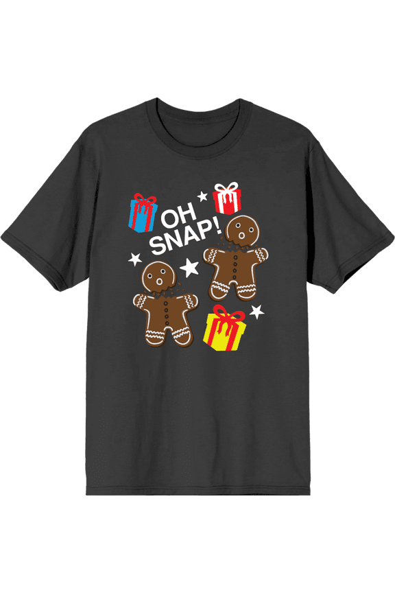 Christmas Oh Snap Adult Charcoal Crew Neck Short Sleeve Tee-Large