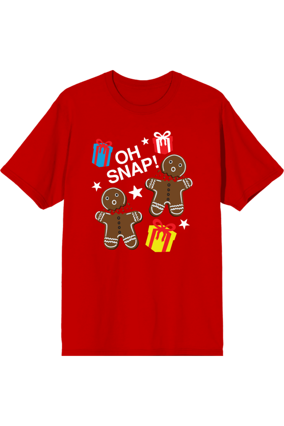 Christmas Oh Snap Adult Red Crew Neck Short Sleeve Tee-Large