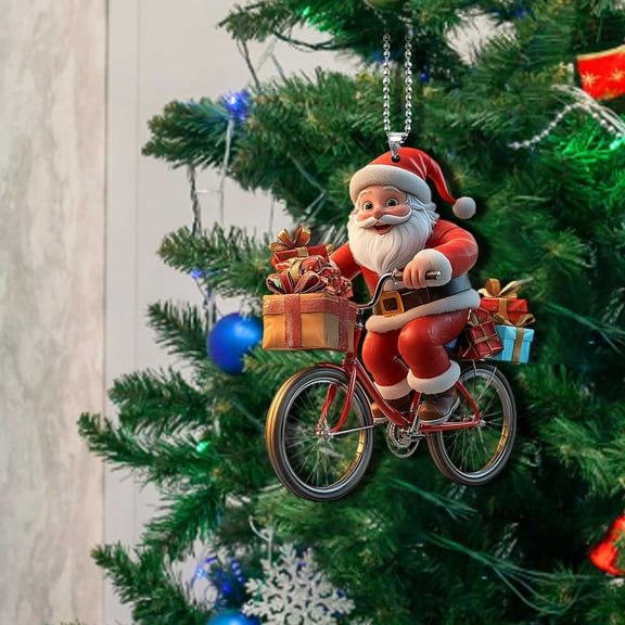 Christmas Old Man Cycling Car Interior Acrylic Pendant Key Chain Backpack Pendant Festive Hanging Decor Gift
