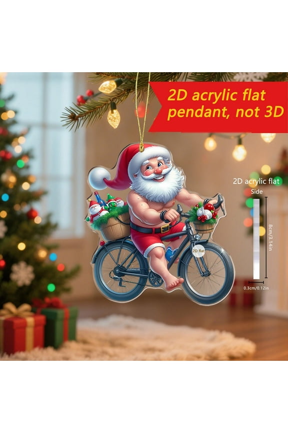Christmas Old Man Cycling Car Interior Acrylic Pendant Key Chain Pendant Backpack Pendant