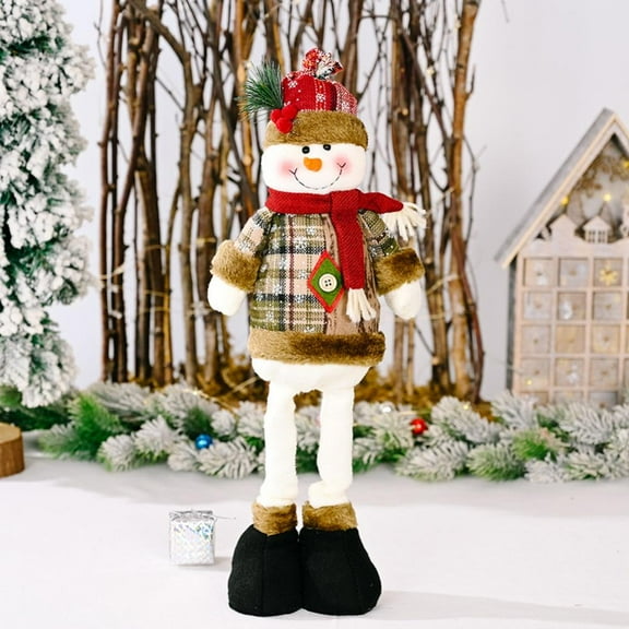 Christmas Old Man/Snowman/Elk Decoration Large Standing Handmade Plush Doll with Retractable Spring Legs for Christmas Ornaments Home Holiday Decor