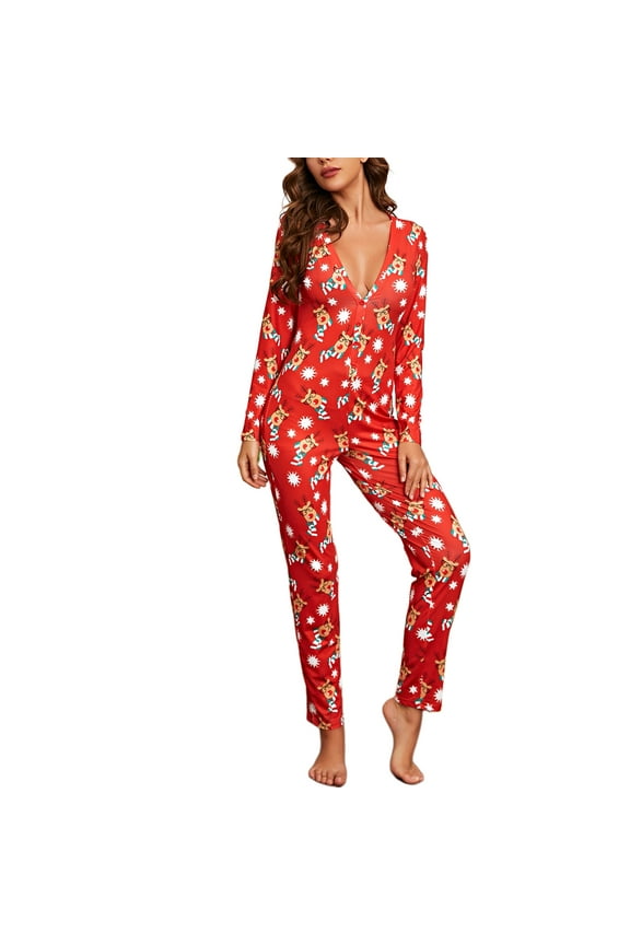 Christmas One Piece for Women Fleece Hooded Jumpsuit Zipper Romper Sexy One Piece Pajamas Sleepwear