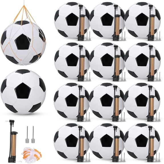 Christmas Operation Gifts, 12 Pack Bulk Soccer Balls, Include Deflated Size 5 Soccer Balls with Pumps with Needles and Mesh Sport Bags for Christmas Charity Training Practice Donation Gifts$$