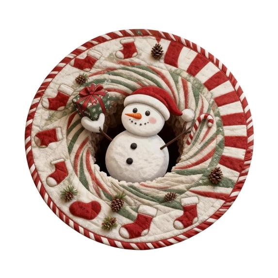 Christmas Optical Illusion Rug - Santa Claus Quilted Round Mat with 3D Depth Pattern, Non-Slip Holiday Decor for Entryway, Living Room and Bedroom, Xmas Decorations