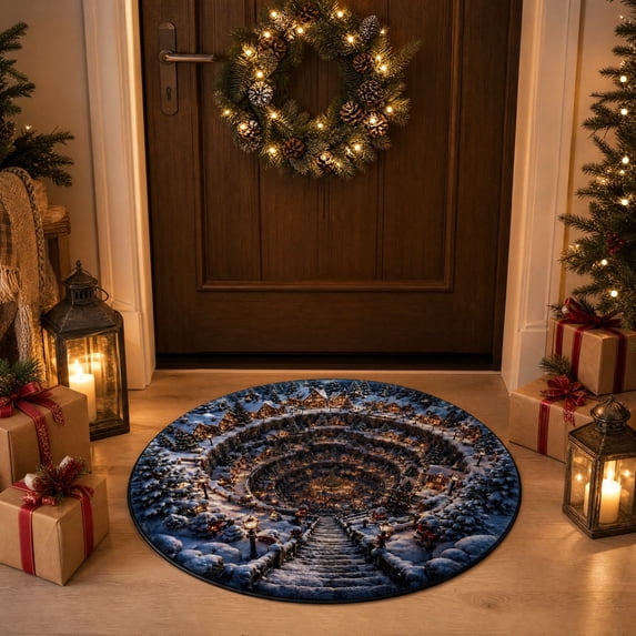 6 Inch Size Christmas Optical Round Rug 23.6 Inch Diameter, Vintage Village Crystal ...