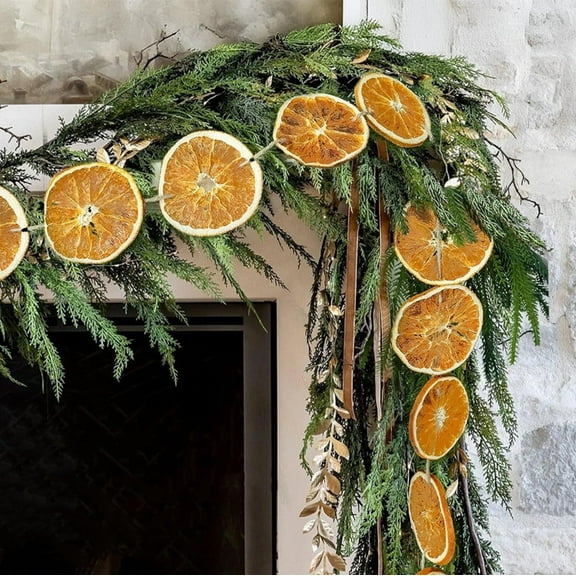 Christmas Orange Slice Rattan Garland, Dried Citrus Style Hanging Ornament, Rustic Tree Pendant, Fireplace Mantel Accent, Home Party Display, Natural Seasonal Christmas Decoration