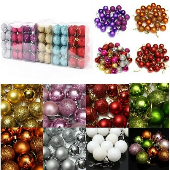Christmas Ornament 24 Pcs/Set Glitter Chic Christmas/Birthday/Wedding Baubles Ornament Ball Party Home Decor New Year 11 Colors,Rose Pink