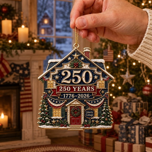 Christmas Ornament 250th Anniversary Patriotic Cottage Acrylic Tree Hanging for Holiday Decor