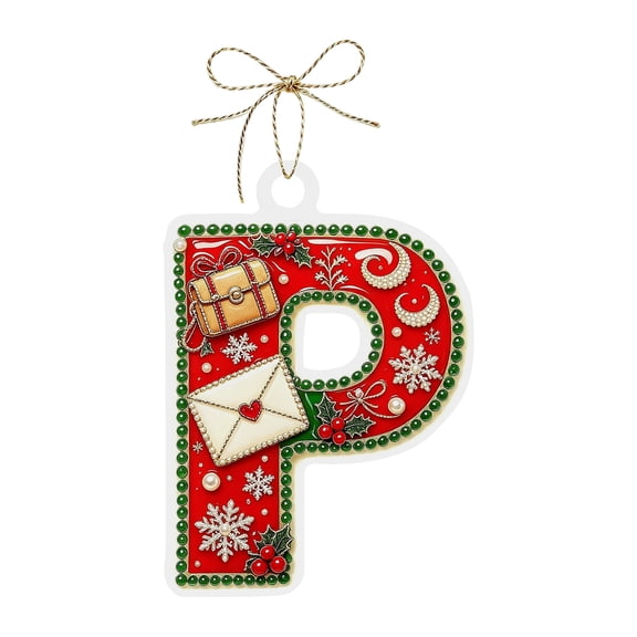 Christmas Ornament 2D Acrylic Letter P Monogram Hanging Decoration for Christmas Tree Personalized Initial Decor for Holiday Home Party Christmas Home Decor for Family and Friends