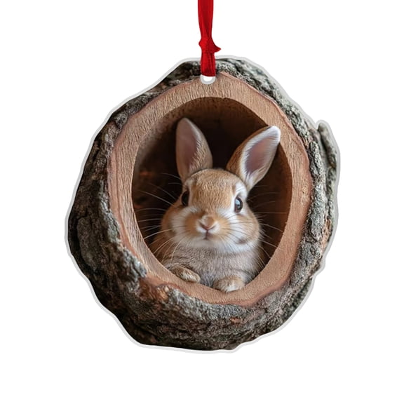 Christmas Ornament, 2D Rabbit Tree Hollow Pattern Flat Acrylic Hanging Decoration, 1 Pack with Red Hanging Rope, for Xmas Tree Home Holiday Party Winter Festive Decor Gift