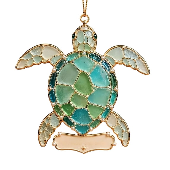 Christmas Ornament, 3.15 inch Stained Glass Sea Turtle Hanging Ornament, Coastal Ocean Art Pendant, Christmas Tree Hanging Decor, Nautical Wall Hanging, Beach Tabletop Accent, Handmade Acrylic Craft
