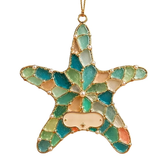 Christmas Ornament, 3.15 inch Stained Glass Starfish Hanging Ornament, Coastal Ocean Art Pendant, Christmas Tree Hanging Decor, Nautical Wall Hanging, Beach Tabletop Accent, Handmade Acrylic Craft