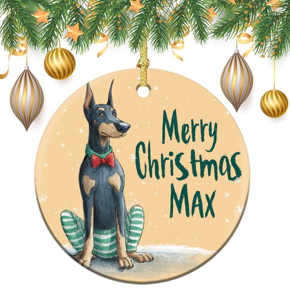 Ornament Baby Shower Gift Double Sided Porcelain 3 Inch Personalised Big Dog Doberman Keepsake Funny Christmas Hanging Tree Decor Ornament Housewarming Gift
