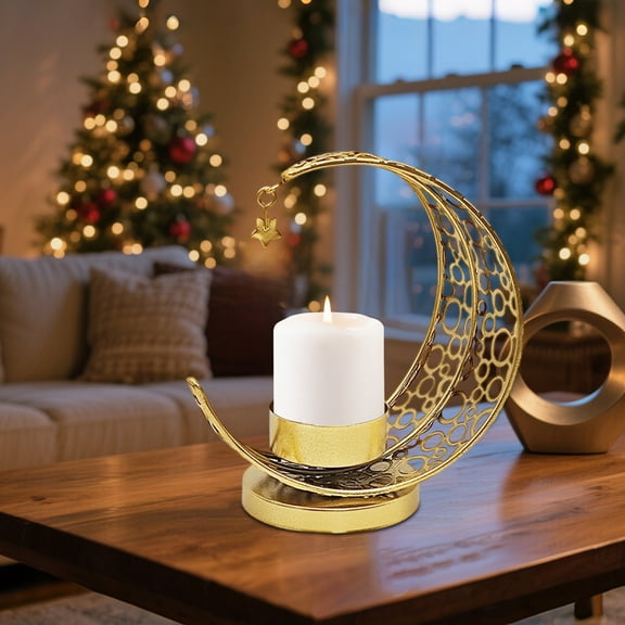Christmas Ornament 3D Iron Moon and Star Candlestick ,Unique Iron Three-Dimensional Star Candle Christmas Prop Bedroom Living Room Decoration Christmas Gift for Family and Friends