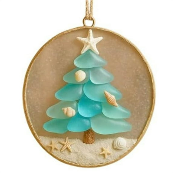 Christmas Ornament under $5! Bzdzmqm Sea Glass Christmas Tree Ornament, Coastal Christmas Decorations, 2D Acrylic Tree Pendant, Beach Theme Christmas Decor, Holiday Gift Ornaments