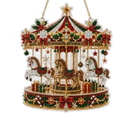 Christmas Ornament 8 Inch Carousel Style Hanging Decor, Crystal Suncatcher for Home Holiday Display, Gold Accent Christmas Decoration, 1 Piece