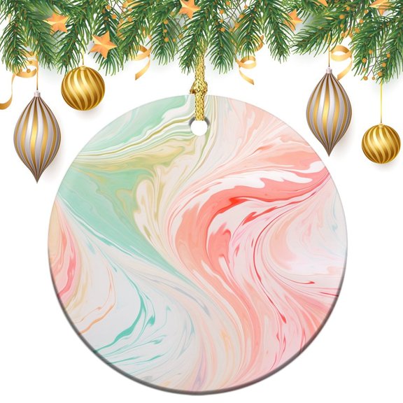 Christmas Ornament Abstract Ink Painting Ceramic Double Sided Tree Xmas Ornament Blush Pink Coral Mint Green Rainbow Marble Swirls Christmas Xmas Tree Ornament Decoration Hanging Pendant Decor