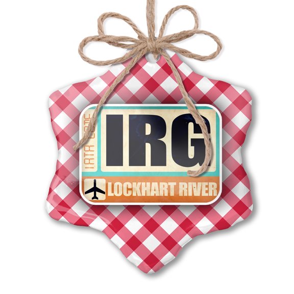 Christmas Ornament Airportcode IRG Lockhart River Red plaid Neonblond