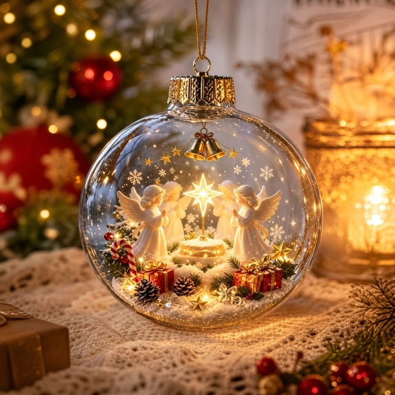 Christmas Ornament Ball with Mini Scene Hanging Decoration Plastic Ball for Tree Window Mantel Fireplace multicolor