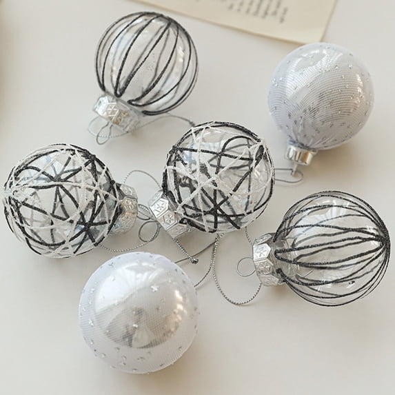 Christmas Ornament Balls Set Of 6 Plastic Hanging Tree Decorations for Holiday Festive Atmosphere 8cm Decorative Baubles for Tree, Wedding, Party, Home, Indoor Outdoor Use with Hanging Ropes