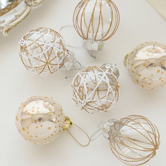 Christmas Ornament Balls Set Of 6 Plastic Hanging Tree Decorations for Holiday Festive Atmosphere 8cm Decorative Baubles for Tree, Wedding, Party, Home, Indoor Outdoor Use with Hanging Ropes
