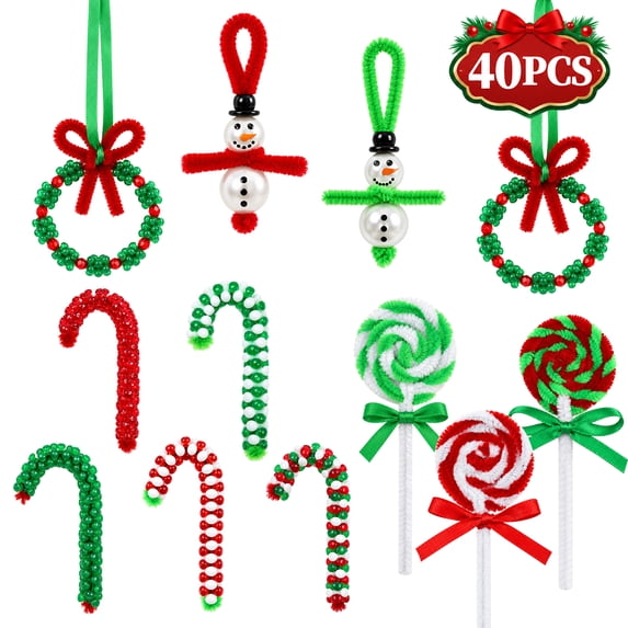 String Candy Kit Christmas Ornament Beaded Craft Kit, Make Snowmen, Lollipops, Wreaths ...