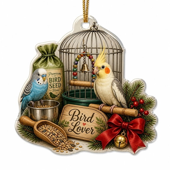 Christmas Ornament Bird Lover Cockatiel and Budgie Acrylic Tree Hanging for Bird Keepers