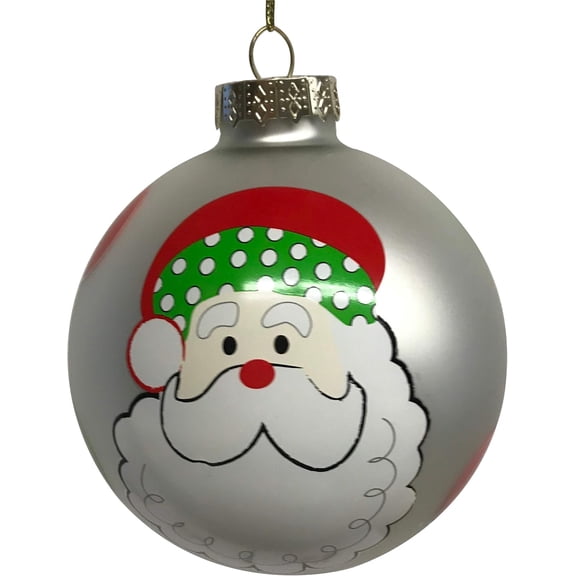 Christmas Ornament Blown Glass with Santa Claus Icon and Polka Dots 3.75 Inch Diameter