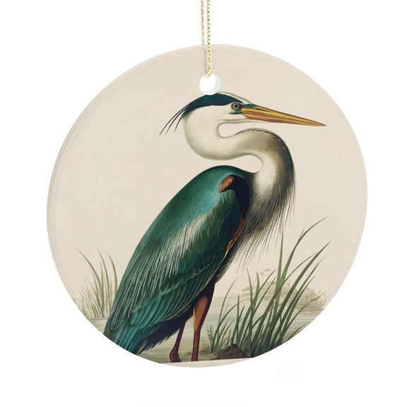 Christmas Ornament Blue Heron Bird Double-Sided Printed 3" Ceramic Christmas Ornament Great Blue Heron Birds of America Keepsake Funny Christmas Hanging Tree Decor Ornament